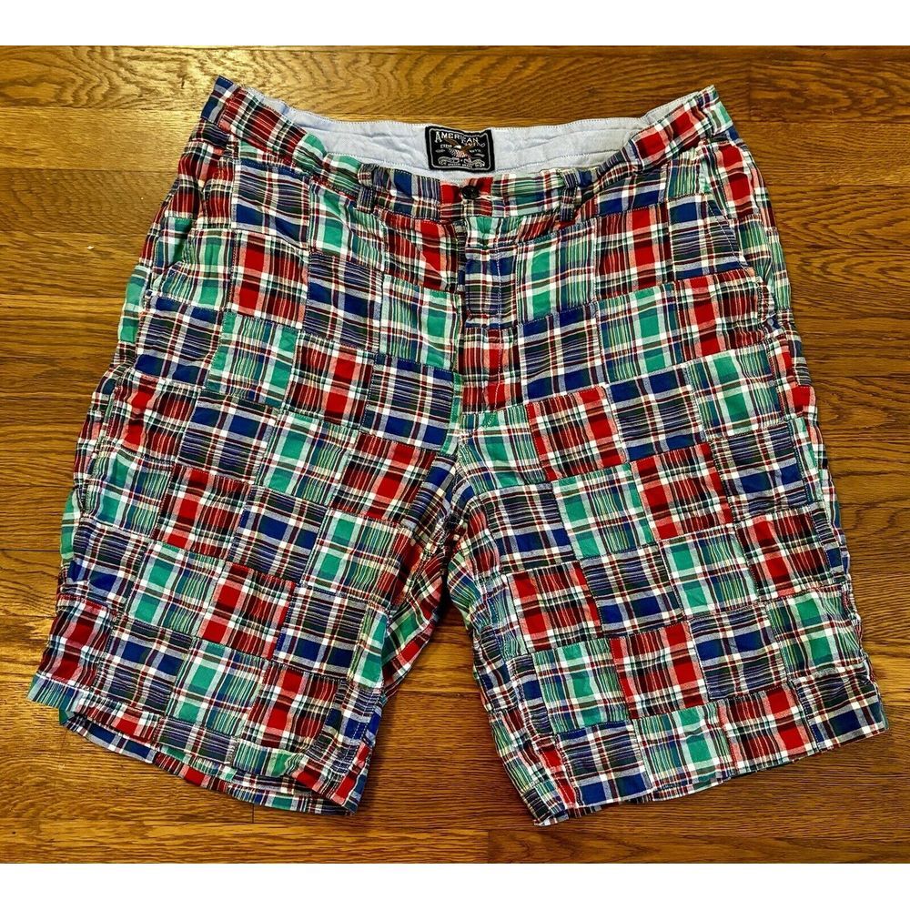 Ralph Lauren American‎ Living Shorts Mens 40 Madras Patchwork Bermuda Red Green